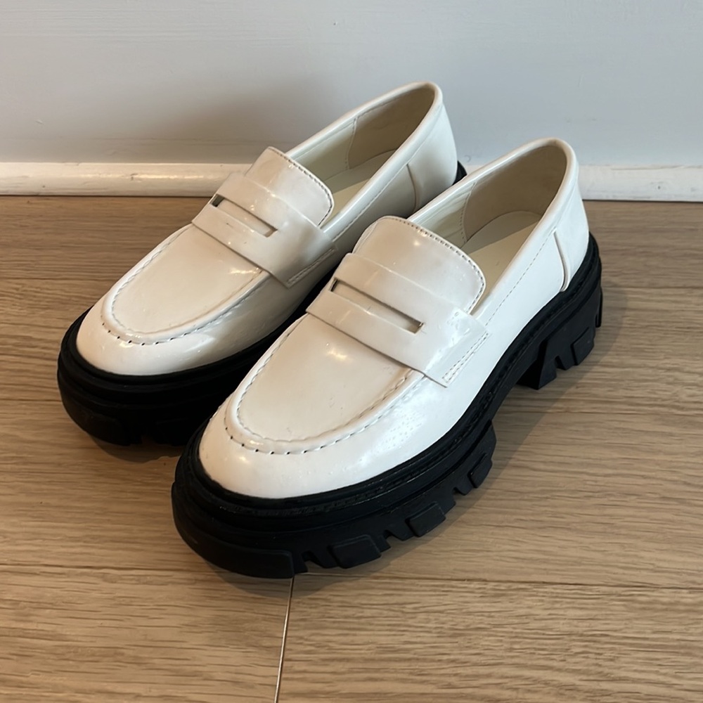 OAK + FORT White Patent Leather Chunky Sole Loafers